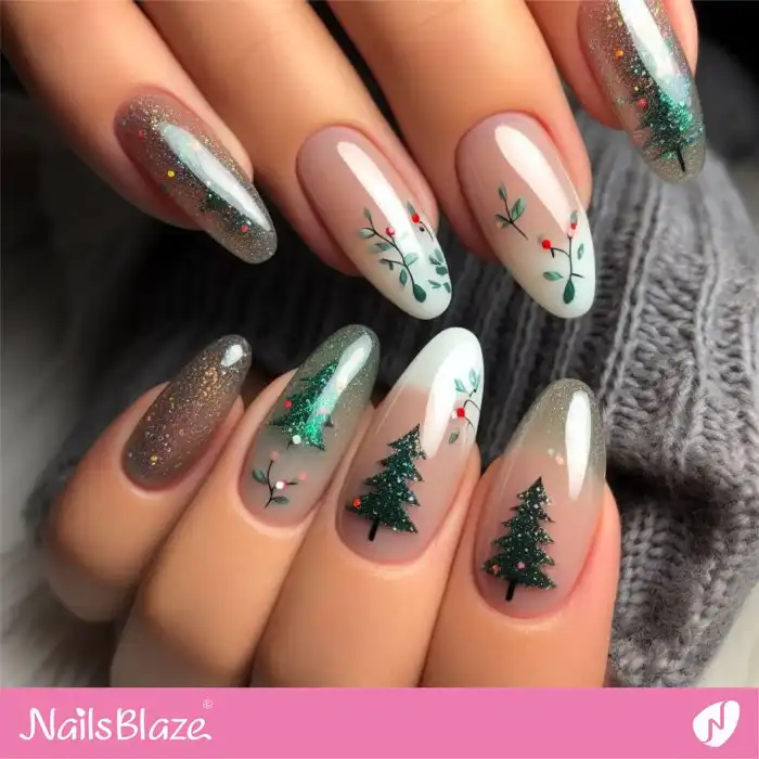 Glossy French Christmas Tree Nails | Christmas | Winter - NB1242
